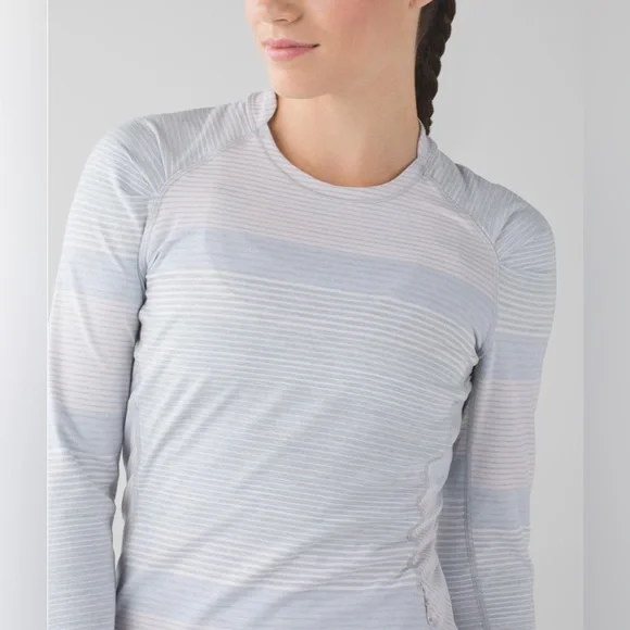 lululemon | size 10 gray and white striped Think Fast Long Sleeve - Picture 2 of 10